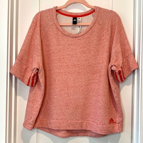 Adidas Sweatshirt Short Sleeve Three Stripe Details Pink Size XL - Picture 2 of 9